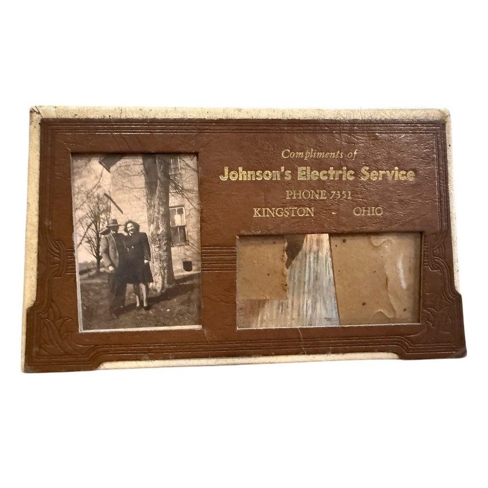Vtg Photo Holder Advertisement Johnson's Electric Service Photo Husband And Wife